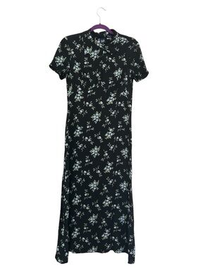 Vintage 90s GAP Ditsy Floral Maxi Dress - Black Grunge Whimsigoth Rayon Size S